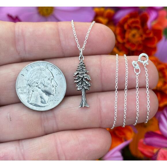 Sterling Silver Pine Tree Necklace, Silver Dimensional Pine Tree Necklace - Picture 4 of 4